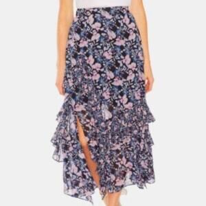 Vince Camuto Floral-Print Ruffled Skirt Classic Navy 4